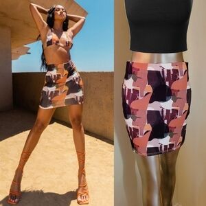 NWT PLT Rust Abstract Print Slinky Mini Sz 8